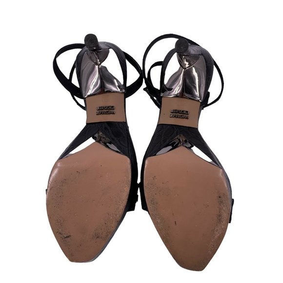 HERVE LEGER Black Rhinestone Studded Platform Stiletto Sandals Size 38.5 - Picture 10 of 11